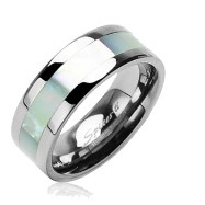 Solid Titanium with Mother of Pearl Inlayed Carbide Band Ring