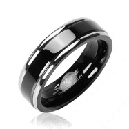 Solid Titanium Black Band with Double Stripe Ring