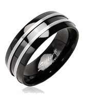 Solid Titanium with Two Stripes on a Onyx Colored Ring
