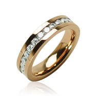 316L Surgical Stainless Steel Rings/ IP Rose Gold /Lined CZ Center