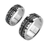 Stainless Steel Black IP Tribal with a Cross Ring