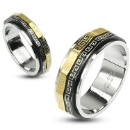 316L Stainless Steel Black & Gold IP Maze Dual Spinner Ring