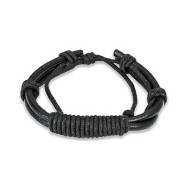 Black Leather Bracelet With Long Shocker Tie Knots