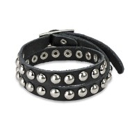 Black Leather Double Wrap Bracelet With Dome Studs