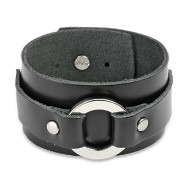 Black Leather Bracelet With Buckle Ring Design