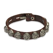 Brown Leather Bracelet With 9 Roman Style Accent Studs