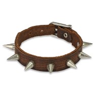 Brown Leather Bracelet With Multi Steel Spikes