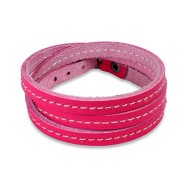 Pink Leather Triple Wrap Bracelet with Stitched Center Design