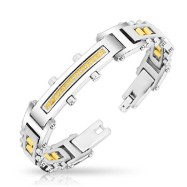 316L Stainless Steel Bracelet With Paved Gem Gold Plate & IP Gold Bolts
