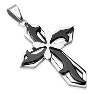 316L Stainless Steel with Tribal Black PVD Cross on Cross Pendant