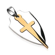 316L Surgical Steel Two Tone Shield And Sword Pendant