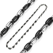 316L Stainless IP Black Two Tone Bean Link Necklace