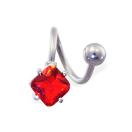 Twister barbell with ruby red diamond shaped end, 14 ga