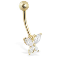 14K Gold Jeweled Butterfly Belly Ring
