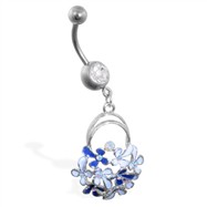 Navel ring with multi jeweled flower dangle