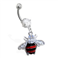 Navel ring with dangling ladybug