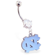 Belly Ring with official licensed NCAA charm, University of North Carolina Tarheels