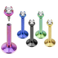 Internally threaded titanium anodized labret stud with 2mm pronged CZ