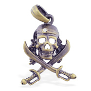 Bronze colored skull and cross bones pirate pendant