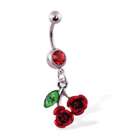 Navel ring with dangling rose cherries