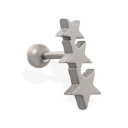 Steel cartilage straight barbell with triple stars, 16 ga