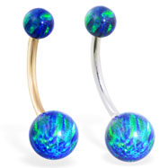 14K Gold Gorgeous Blue Green Opal Belly Ring