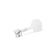 Bioplast Push-In Labret Stud With 4-Prong Round Gem,Length/Stone Size,10Mm (3/8") Length With 3Mm St