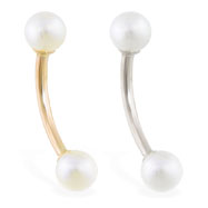 14K gold curved barbell with white pearl ball