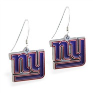 Sterling Silver Earrings With Official Licensed Pewter NFL Charm, New York Giants