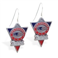 Sterling Silver Earrings With Official Licensed Pewter NFL Charm, New England Patriots
