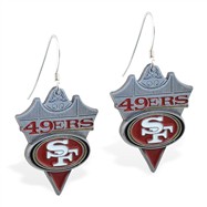 Sterling Silver Earrings With Offical Licensed NFL Charm, San Francisco 49Ers