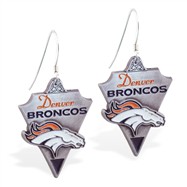 Sterling Silver Earrings With Official Licensed Pewter NFL Charm, Denver Broncos