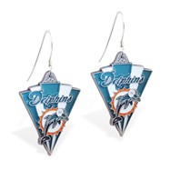 Sterling Silver Earrings With Official Licensed Pewter NFL Charm, Miami Dolphins