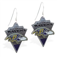 Sterling Silver Earrings With Official Licensed Pewter NFL Charm, Baltimore Ravens
