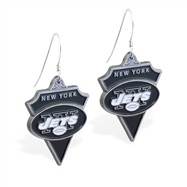 Sterling Silver Earrings With Official Licensed Pewter NFL Charm, New York Jets