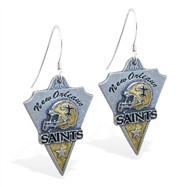 Sterling Silver Earrings With Official Licensed Pewter NFL Charm, New Orleans Saints
