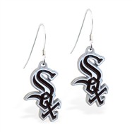 Sterling Silver Earrings With Official Licensed Pewter MLB Charms, Chicago White Sox