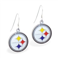 Sterling Silver Earrings With Official Licensed Pewter NFL Charm, Pittsburgh Steelers