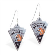Sterling Silver Earrings With Official Licensed Pewter NFL Charm, Cincinnati Bengals