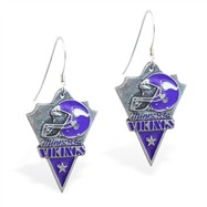 Sterling Silver Earrings With Official Licensed Pewter NFL Charm, Minnesota Vikings
