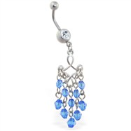 Navel ring with blue stone chandelier dangle