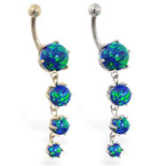 14K Gold belly ring with quadruple blue green opal dangle
