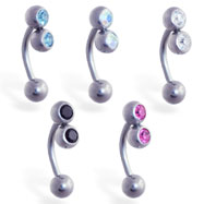 Curved barbell with double jeweled top, 16 ga