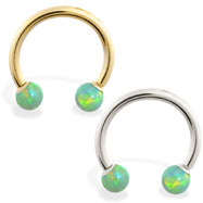 14K Gold Horseshoe/Circular Barbell with Green Opal Balls