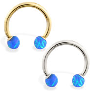 14K Gold Horseshoe/Circular Barbell with Blue Opal Balls