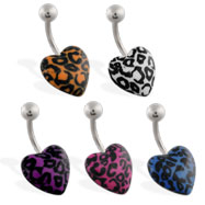Navel ring with leopard print heart