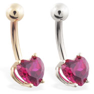 14K Gold belly ring with 6mm Garnet heart