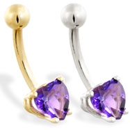 14K Gold belly ring with amethyst 6mm CZ heart