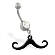 Jeweled belly ring with Dangling Black Mustache