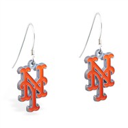 Sterling Silver Earrings With Official Licensed Pewter MLB Charms, New York Metts
